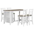 thumbnail image 1 of 5 Piece Dining Table Set with 4 Chairs, Rustic Wood Rectangular Bar Table with 9 Bar Wine Compartment and Wineglass Holders, 1 of 7
