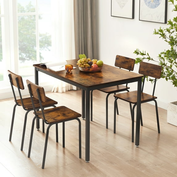 5-Piece Dining Table Set with Backrest Chairs - Industrial Style, Sturdy Construction, Rustic Brown - 43.31'' L x 27.56'' W x 30.32'' H