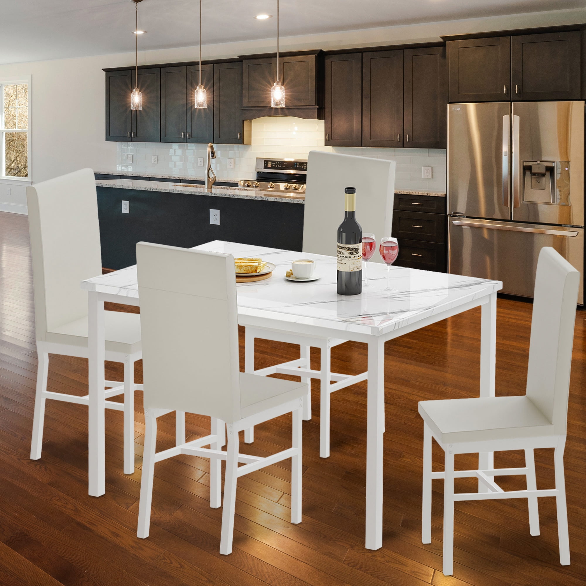 5 Piece Dining Set, Small Rectangle Kitchen Room, Faux Marble Table ...