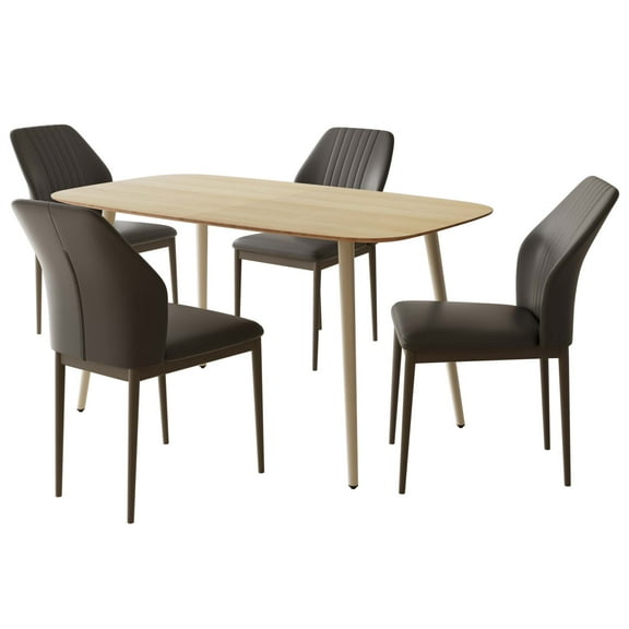 5 Piece Dining Table Sets,Wood Dining Table& Leather Modern Dining Chairs Set of 4, Round Corners (1Table with 4 Black Chairs)