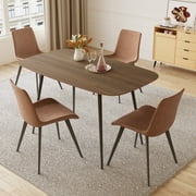 5 Piece Dining Table Sets,Wood Dining Table& Leather Modern Dining Chairs Set of 4, Round Corners 1Table with 4 Brown Chairs