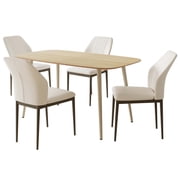 7 Piece Dining Table Sets,Stable Sintered Stone & Leather Modern Dining Chairs Set of 6, Round Corners 1Table with 6 Beige Chairs
