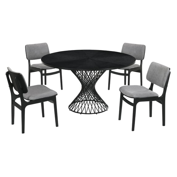 5 Piece Dining Table with Twisted Hourglass Base, Gray
