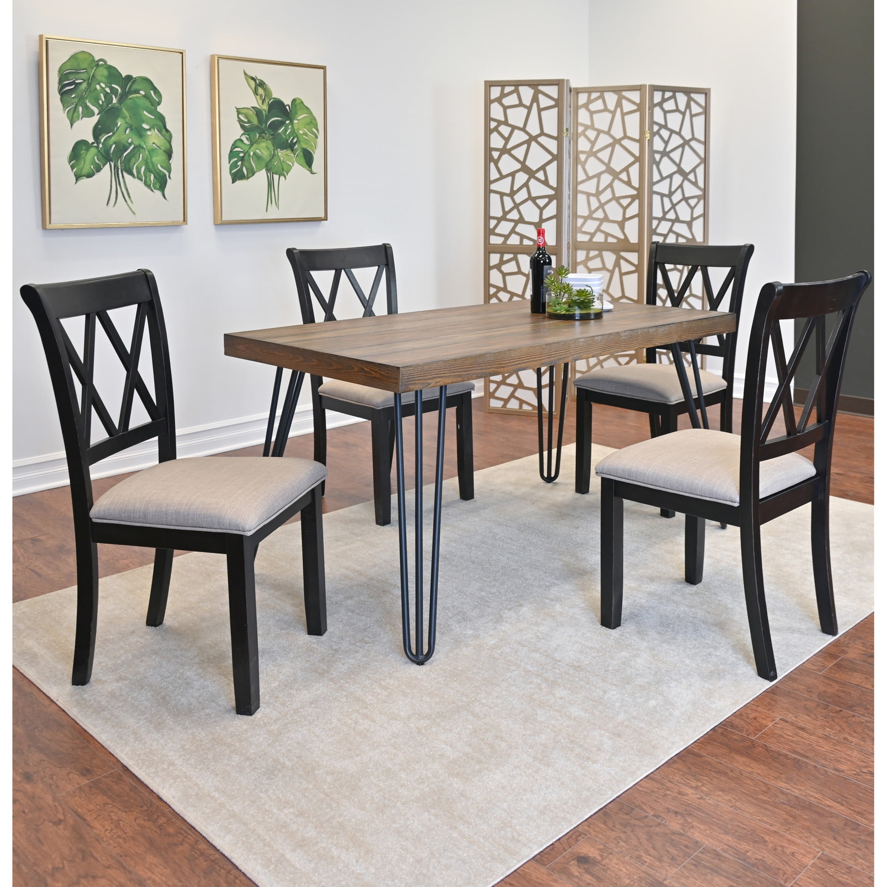 5-Piece Dining Unit / Rich Black Finish, Rectangular Desk Shape, Seats ...