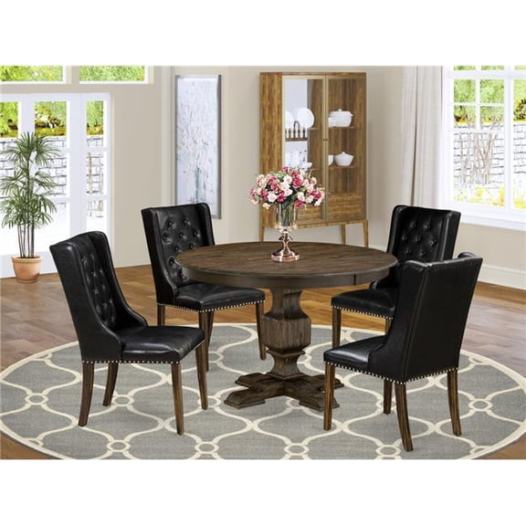 5 Piece Dinner Table Set - Distressed Jacobean & Black