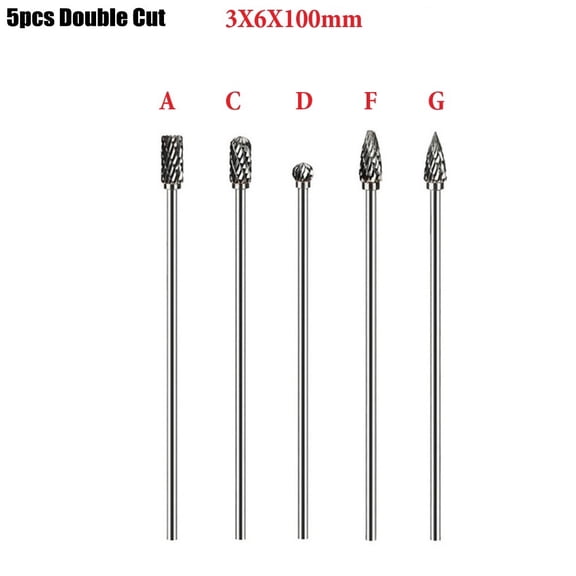 5-Piece Double Cut Rotary Burrs Set With 100Mm Long Solid Carbide Shank 1/8 Inch For Metal Wood Jewelry Making Carving Deburring Grinding Tools