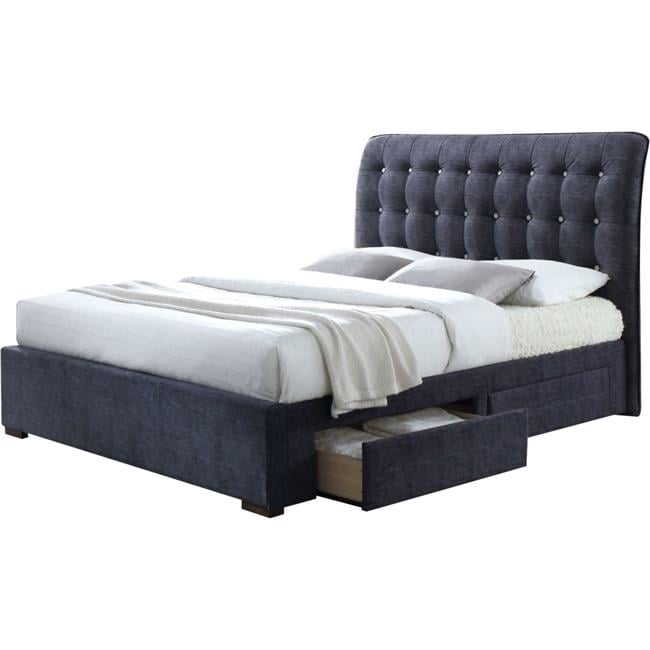 Elegant Eastern King Dark Gray Tufted Upholstered Bed with Storage