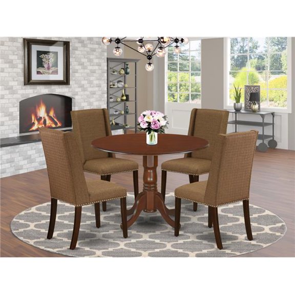 5 Piece Dublin Dining Room Table Set - Brown, Beige & Mahogany