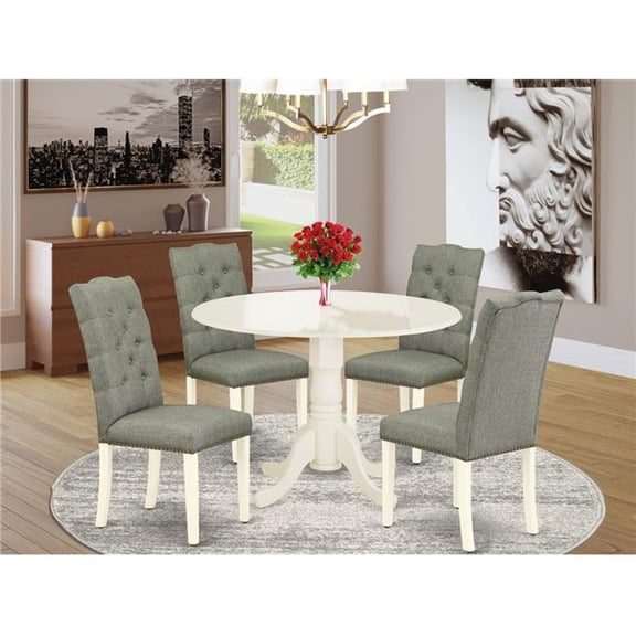 5 Piece Dublin Round Dinette Table Set - Smoke & Linen White