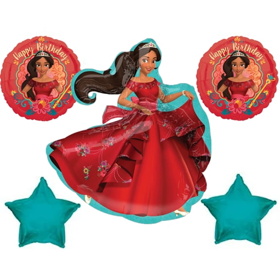 5 Piece ELENA OF AVALOR Turquoise Happy Birthday Party Balloons Decoration Supplies Disney Show