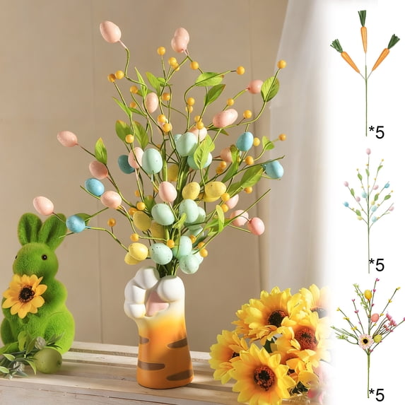 5 Piece Easter Artificial Flower Stem Set, Foam Berry Egg Floral Pick, Spring Bouquet Arrangement, Festive Accent for Home Table Easter Party Decoration
