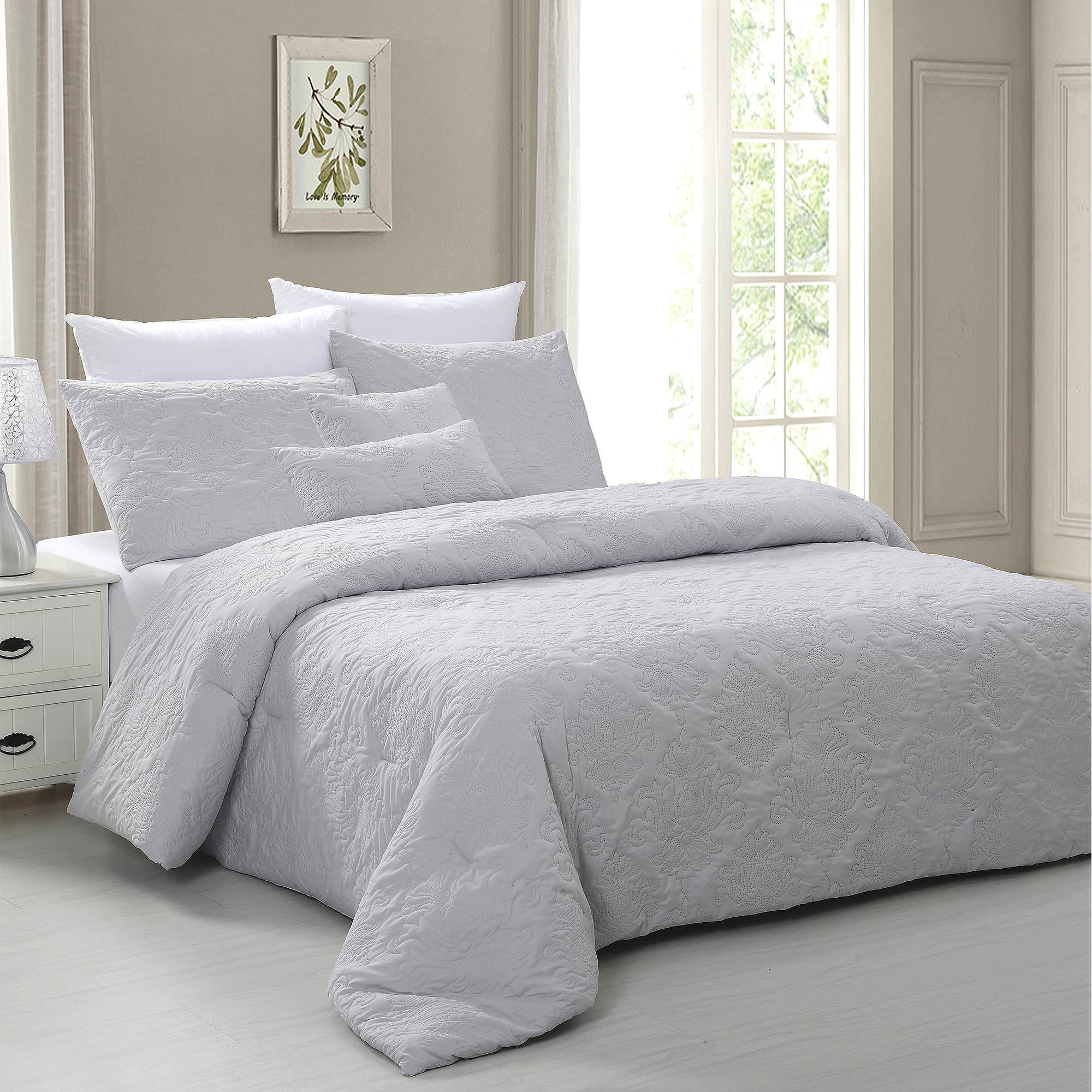 5 Piece Embossed Damask Down Alt Comforter Set