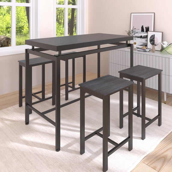 5 Piece Espresso Dining Set, Modern Kitchen Glass Table and 4 Metal ...