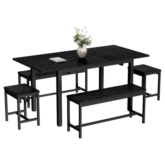 5 Piece Expandable Dining Table Set for 4-8, Space-Saving Kitchen Table Chairs Set with Hidden Storage
