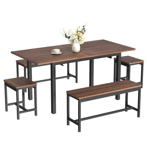 5 Piece Expandable Dining Table Set for 4-8, Space-Saving Kitchen Table Chairs Set with Hidden Storage
