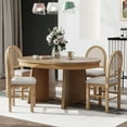 thumbnail image 1 of 5-Piece Extendable Dining Table Set for 4 People, Solid Wood Kitchen Table Set with 4 Upholstered Chairs and Rattan Backrests for Dining Room and Kitchen, Natural, 1 of 7