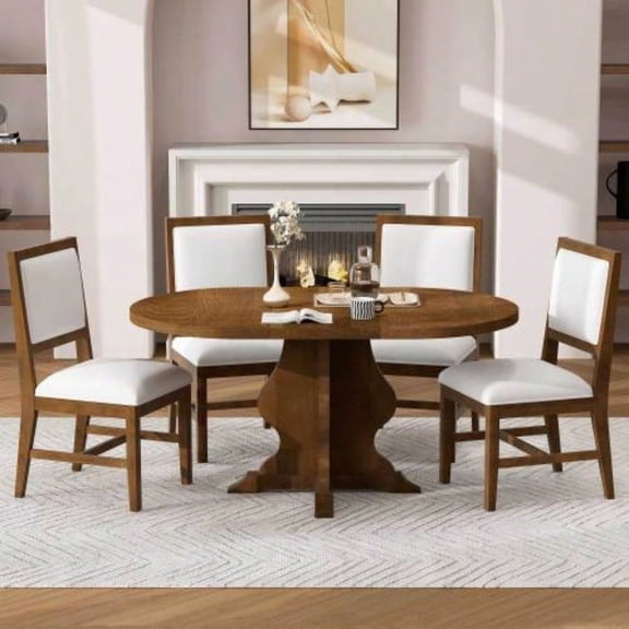 5-Piece Extendable Dining Table Set with 4 Upholstered Chairs, 15