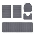thumbnail image 1 of 5-Piece Extra Large Bath Mat Set Plush Microfiber Fleece with Rubber Non-Slip Bottom Classic Stripe Design Dark Gray Bathroom Rug, 1 of 8
