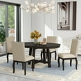 thumbnail image 1 of 5-Piece Farmhouse Dining Set, Wood Round Extendable Table + 4 Upholstered Chairs (Espresso), 1 of 9