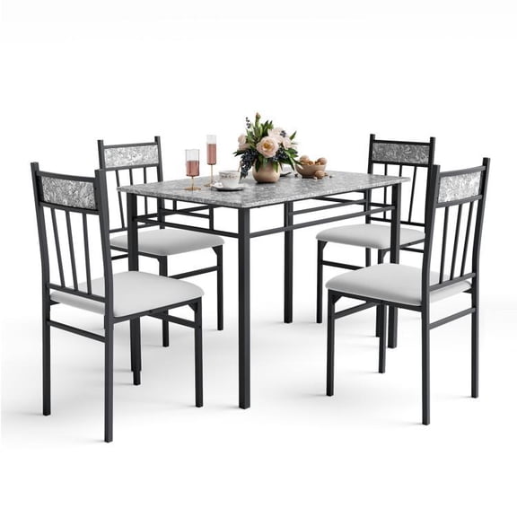 5 Piece Faux Marble Dining Table Set