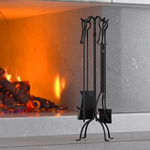 5-Piece Fireplace Tools Set, Heavy Duty Wrought Iron Fire Place Toolset, Black$$Plumbing & HVAC
