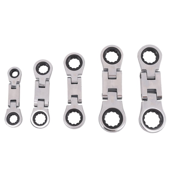 5-Piece Flex-Head Stubby Ratcheting Combination Wrench Set, Mini Wrench Set, Double Box End Flex-Head, Mini Spanner Set