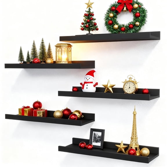5-Piece Floating Wall-Mounted Shelves - Modern Picture Ledge with Lip, Decor & Storage for Nursery, Bedroom, Living Room, Bathroom