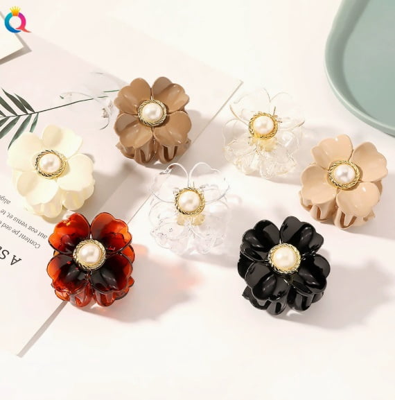 5-Piece Floral Design Hair Claw Clips Set - Elegant and Simple Hair Accessories for Daily Wear, Commuting, and Dates