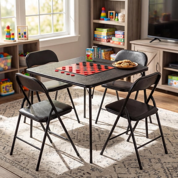 5-Piece Folding Card Table and Chair Set, 34" Black Padded Top, Portable for Holidays, BBQ, Game Night & Kids Crafts, No Assembly Required