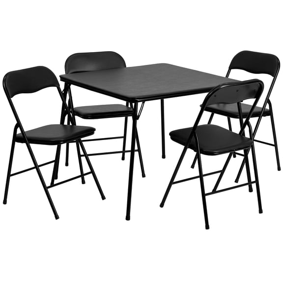 5-Piece Folding Card Table and Chairs Set, Portable Multi-Purpose Event Furniture Set, Black