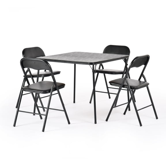5-Piece Folding Table and 4 Chairs Set, No Assembly Foldable Dining Card Table Set, Space-Saving Furniture for Apartment Game Room Indoor Use