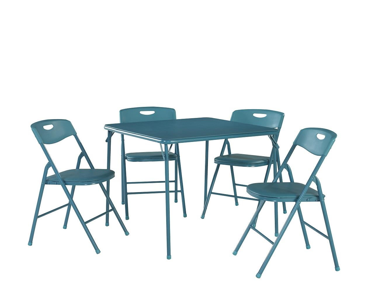 5 Piece Folding Table and Chair Set Steel Frame Teal - Walmart.com