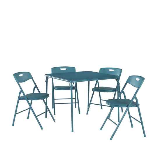 5 Piece Folding Table and Chair Set Steel Frame Teal