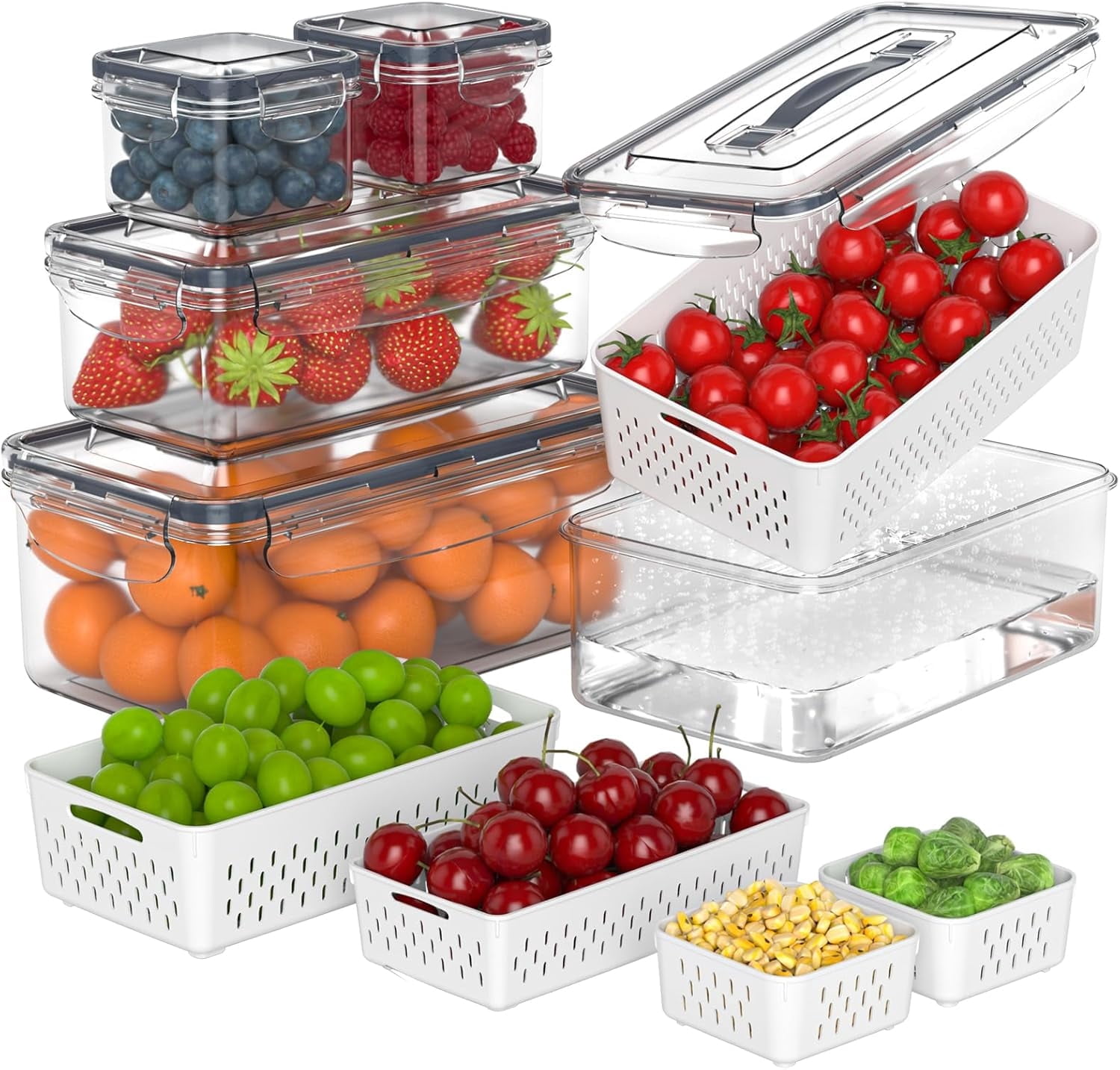 5-Piece Fruit & Vegetable Storage Containers For Fridge with Removable ...