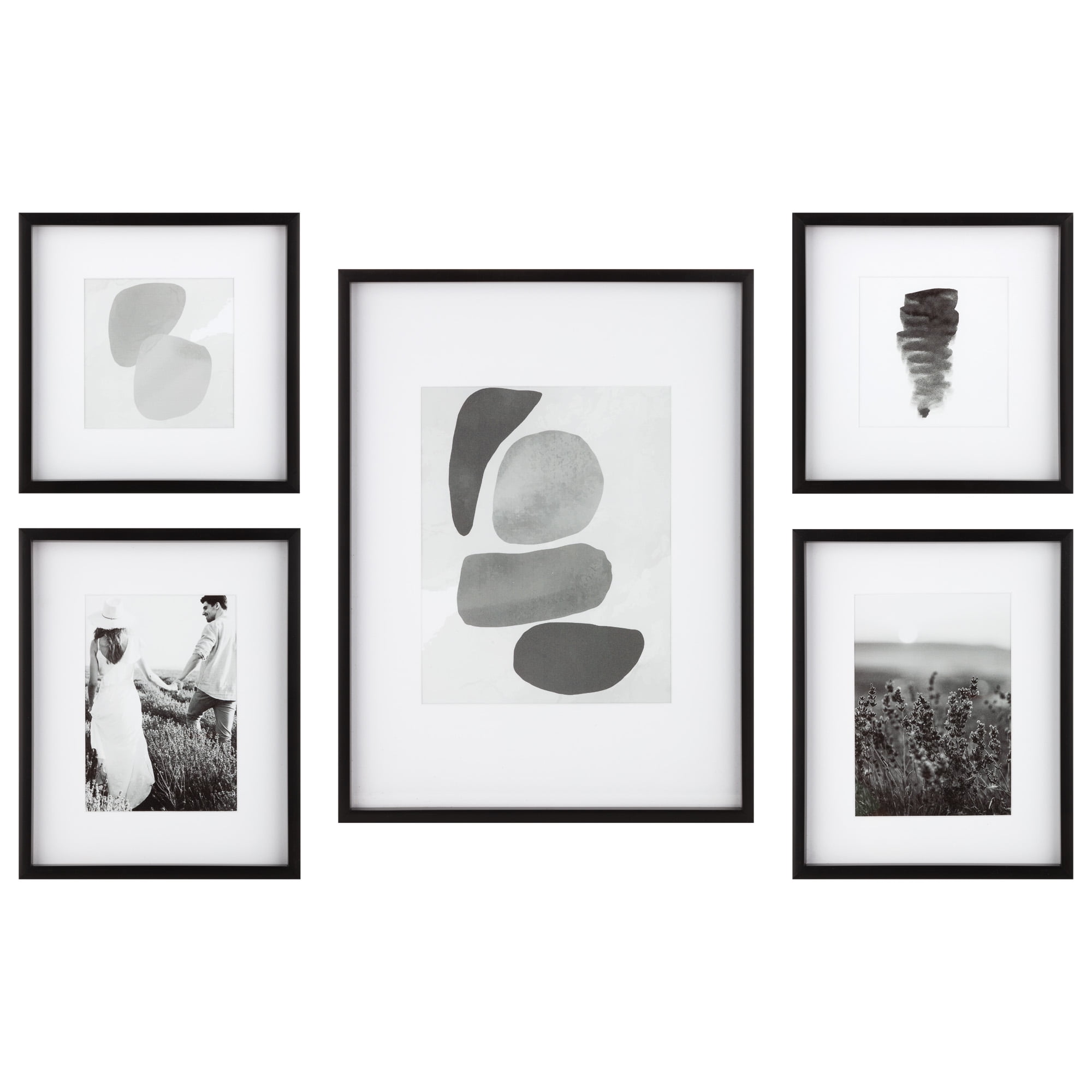 5 Piece Gallery Wall Frame Set with Decorative Art Prints & Hanging