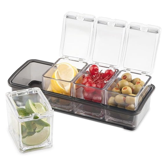 5 Piece Garnish Bar Caddy - Keep Ingredients Organized and Sanitary - 4 Removable Containers with Lids - BPA-Free Acrylic (FTA2000)