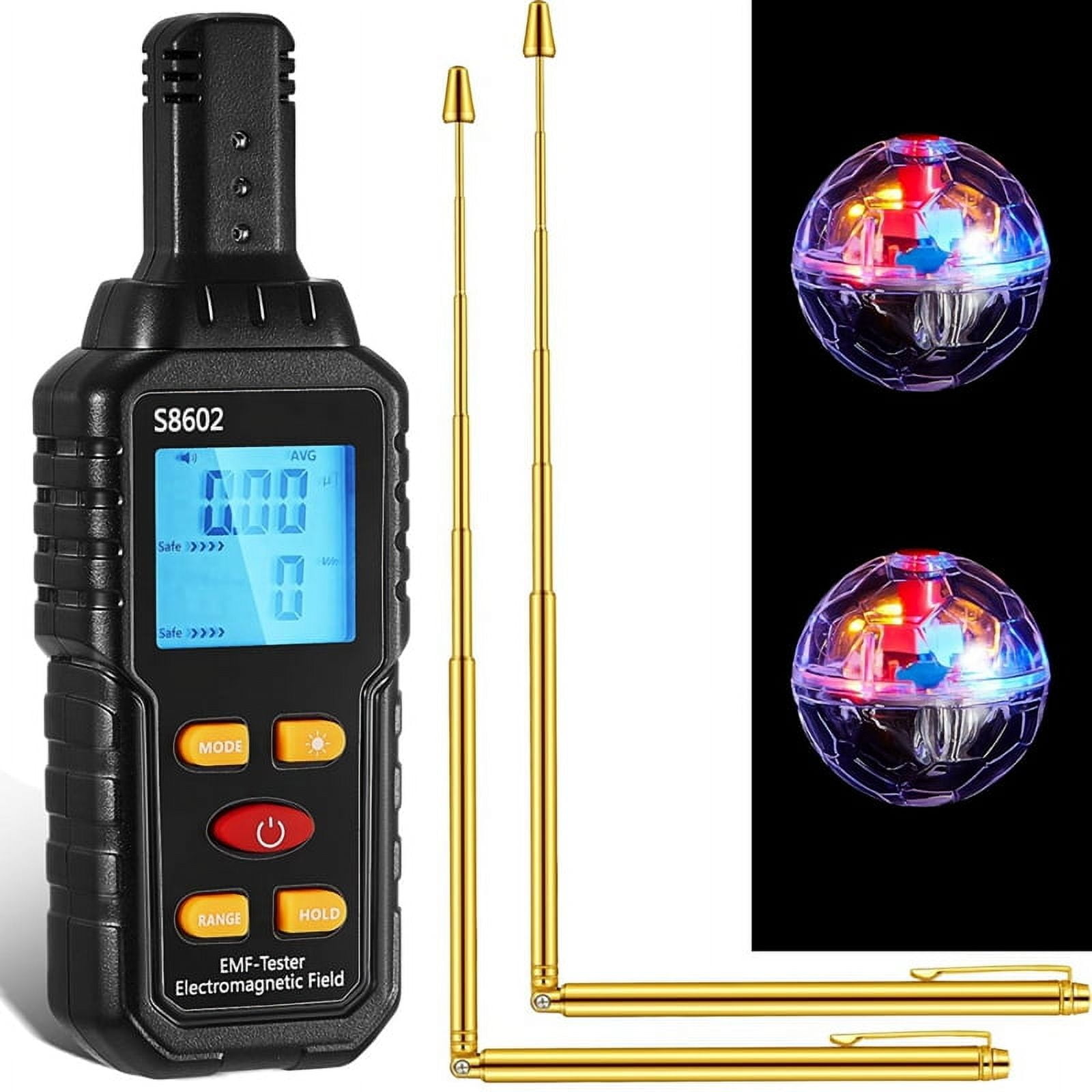 5-Piece Ghosthunting Equipment Kit 1 EMF Radiation 2 LED Cat Balls 2 Copper Track Poles