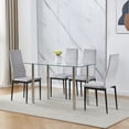 thumbnail image 1 of 5-Piece Glass Dining Set,Square Dining Table Set with Metal Frame & Glass Tabletop,Velvet Gray Kitchen Chairs for 4, Modern Dining Room Sets for Kitchen, Living Room ,Clear, 1 of 10