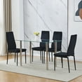 thumbnail image 1 of 5-Piece Glass Dining Set,Square Dining Table Set with Metal Frame & Glass Tabletop,Velvet Black Kitchen Chairs for 4, Modern Dining Room Sets for Kitchen, Living Room ,Clear, 1 of 8