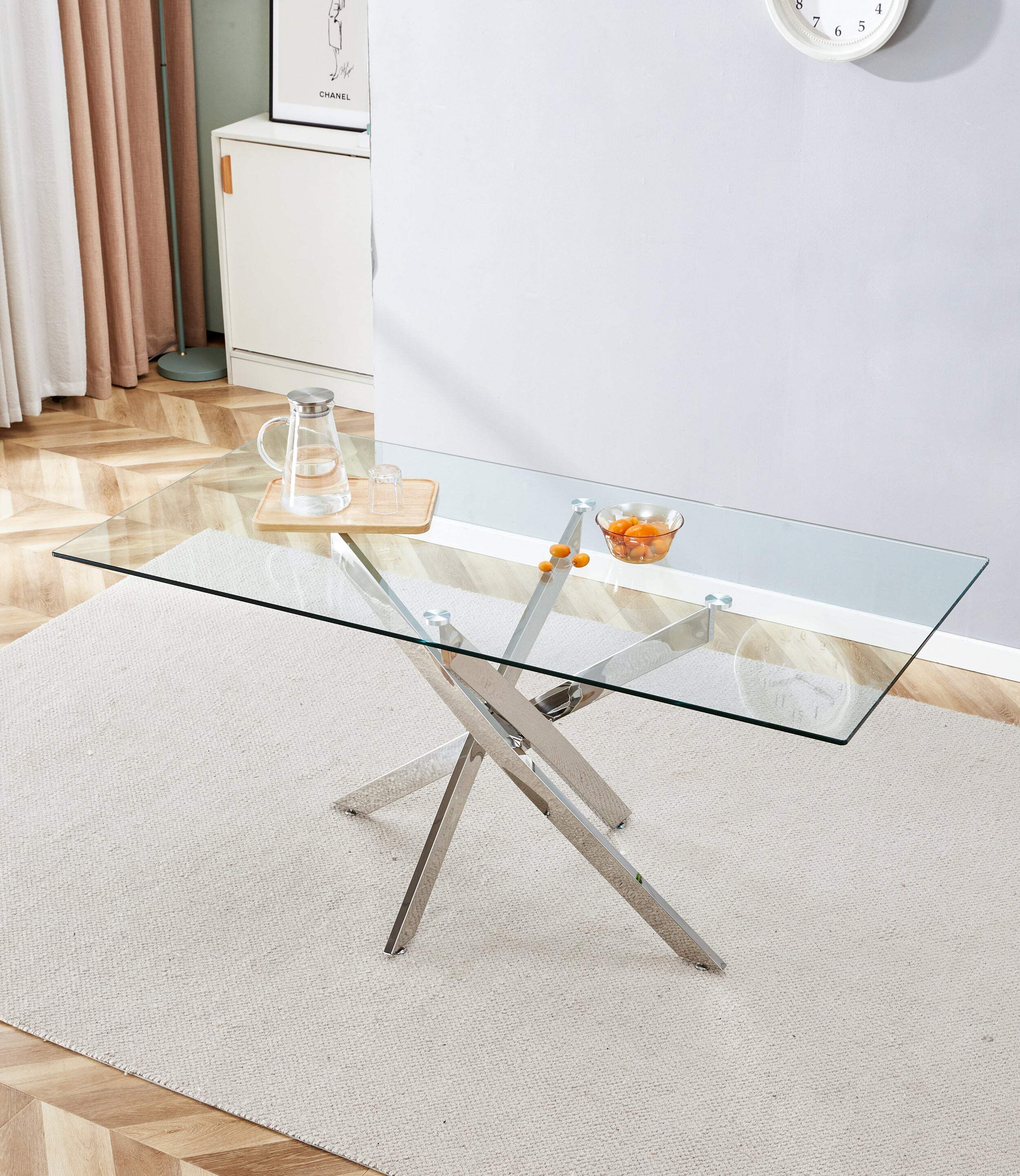 5 Piece Glass Dining Table Set, Mid Century Modern 63 Inch Rectangle ...