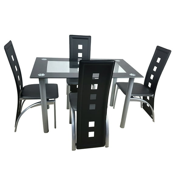5 Piece Glass Dining Table Set With 4 Faux Leather Chairs Dining Furniture Black