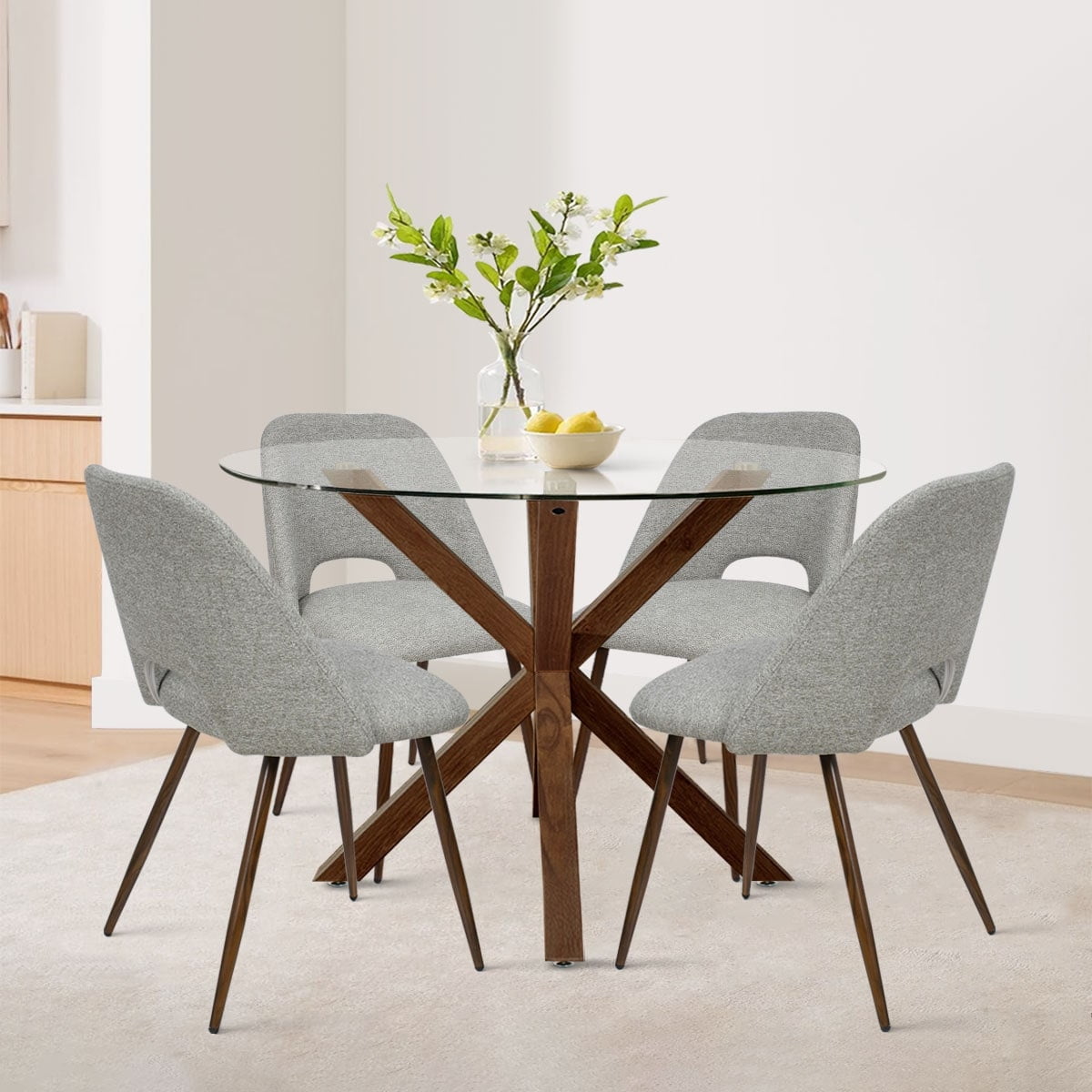5 Piece Glass Walnut Dining Table Set Grey - Walmart.com