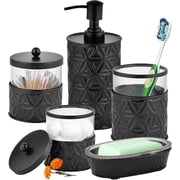 5-Piece Matte Black Bathroom Accessory Set Soap Dispenser & Dish, Toothbrush Holder, 2 Storage Jars