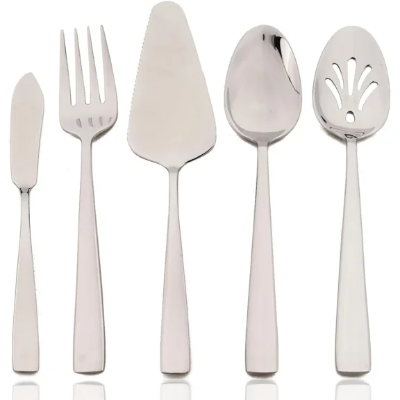 5-Piece Glossy Handle Silverware Hostess Set Stainless Steel Flatware Serving Set for Buffet Party Home Restaurant Mirror Polished Dishwasher Safe