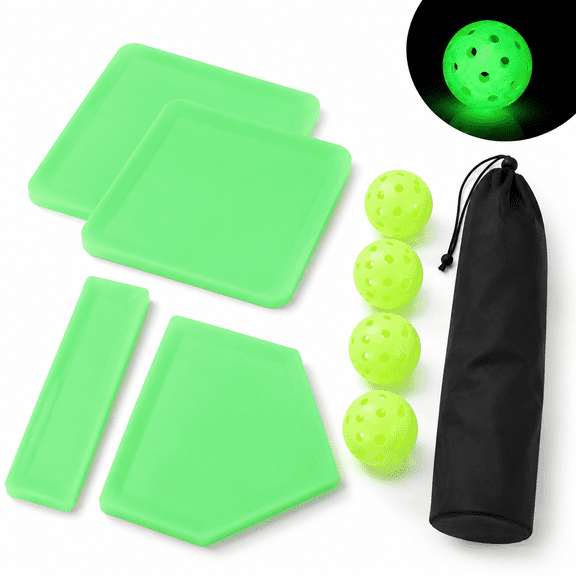 5-Piece Glow-in-the-Dark Baseball Base and Pickleball Set with Storage Bag