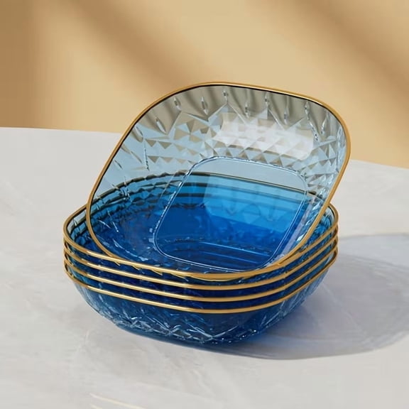 5-Piece Gold Rim Square Porcelain Plate Set 8 Inch Elegant Dinnerware