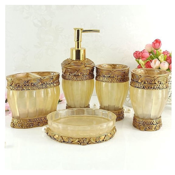 5-Piece Golden Bathroom Accessory Set