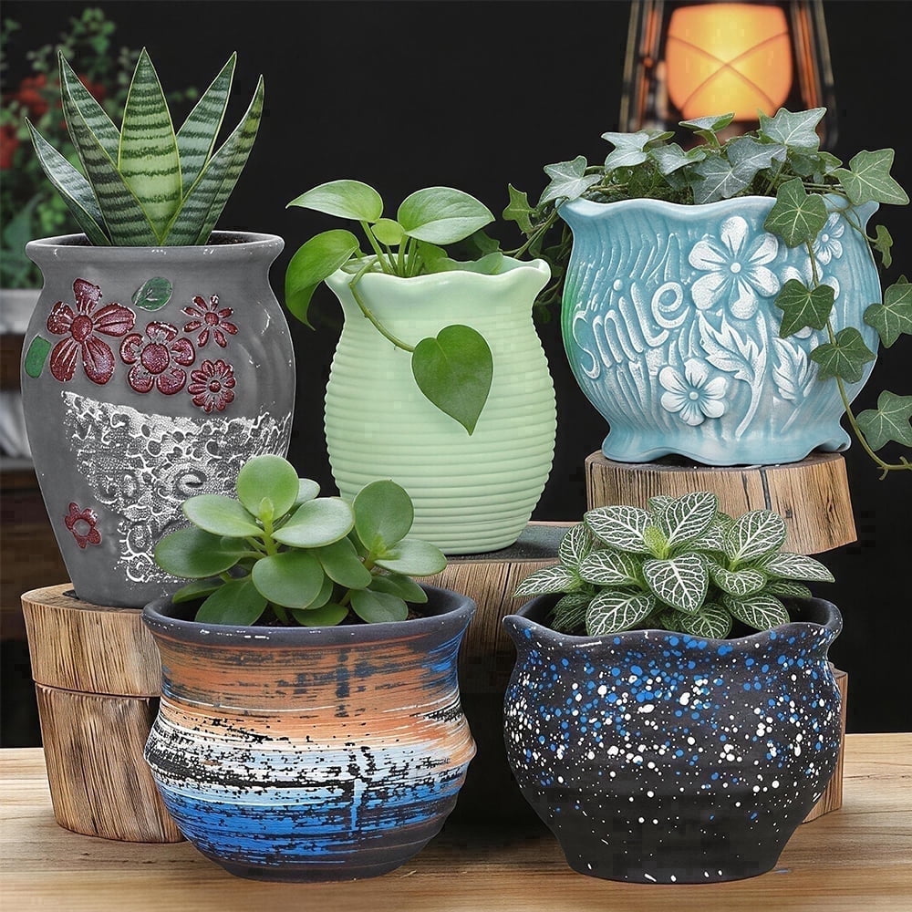 5-Piece Gorgeous Edible-Looking Series Mixed Shape Multi-Pot Ceramic Succulent Planter Set