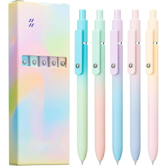 5 Piece Gradient Gel Pen Set, 5PCS Rainbow Minimalist Press Type Quick Drying Carbon Gel Pens Set, Press-On Multi-colored Gels Pens 1PCS