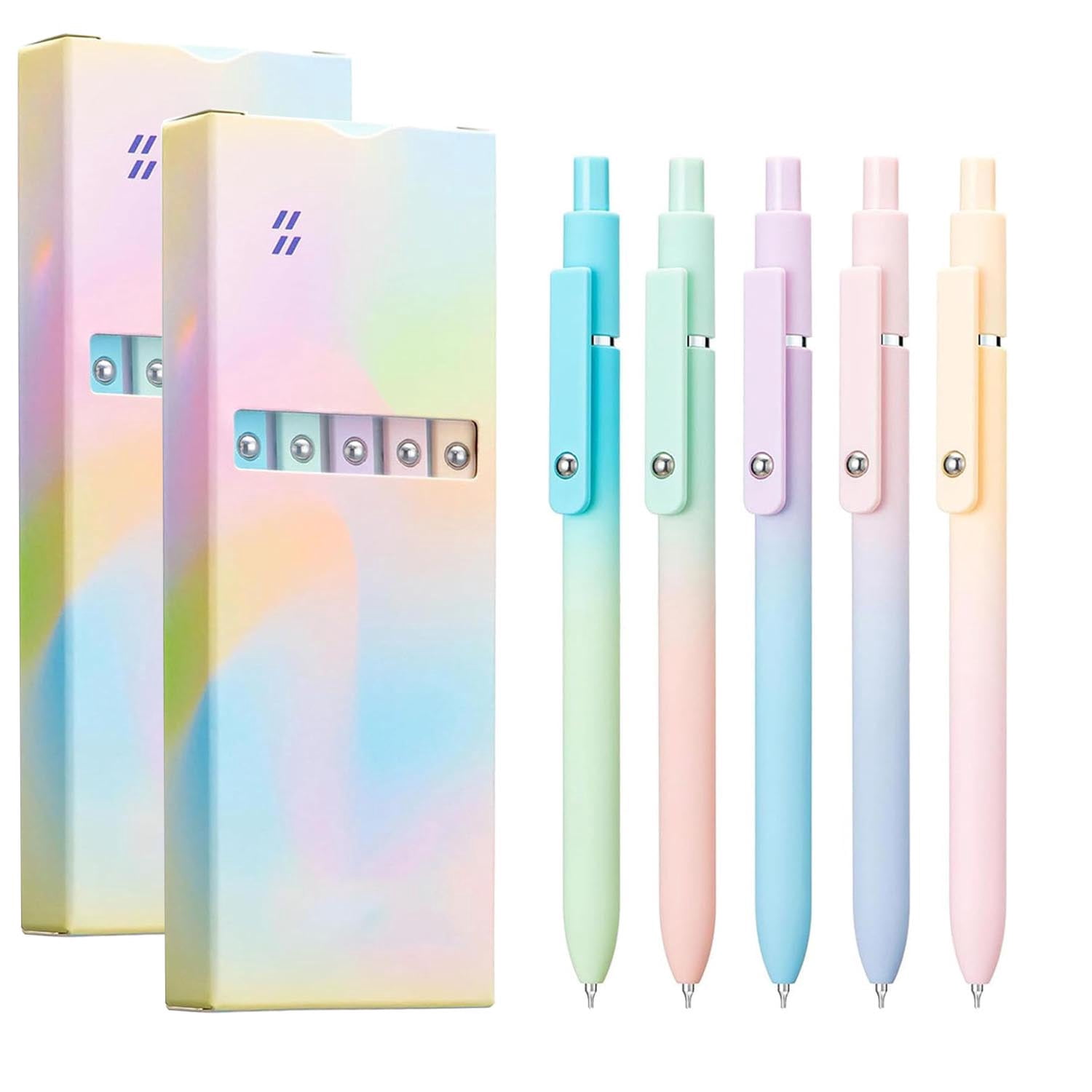 5 Piece Gradient Gel Pen Set, 5PCS Rainbow Minimalist Press Type Quick Drying Carbon Gel Pens Set, Press-On Multi-colored Gels Pens 2PCS